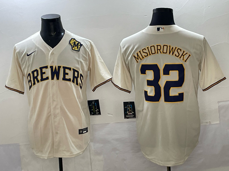 Men Milwaukee Brewers #32 Misiorowski cream Nike MLB 2025 jersey 003